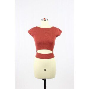 Aritzia WILFRED Cut-Out Dusk Rose Brown Rib Knit Cap Sleeve Cropped Top, Size XS
